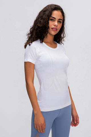 Shop White Millennia Round Neck Short Sleeve Active T-Shirt - High-Quality U.S. Made Women’s Fashion with Free & Fast Shipping