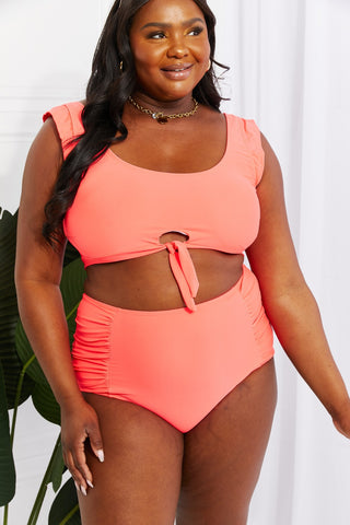 Shop Marina West Swim Sanibel Crop Swim Top and Ruched Bottoms Set in Coral - High-Quality U.S. Made Women’s Fashion with Free Fast Shipping