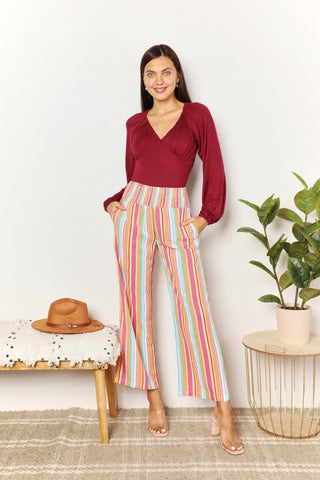 Shop Double Take Striped Smocked Waist Pants with Pockets - High-Quality U.S. Made Women’s Fashion with Free & Fast Shipping