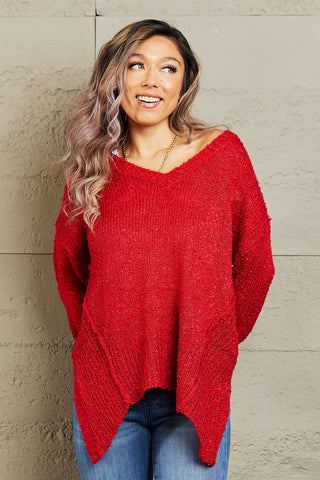 Shop Heimish By The Fire Full Size Draped Detail Knit Sweater - High-Quality U.S. Made Women’s Fashion with Free & Fast Shipping