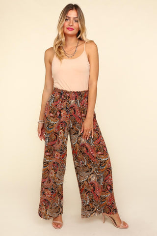 Shop Haptics Smocked Waist Paisley Print Pants - High-Quality U.S. Made Women’s Fashion with Free & Fast Shipping