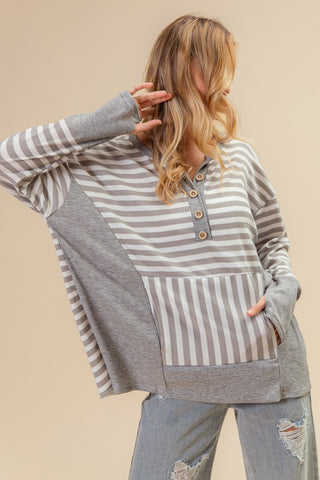 Shop BiBi Striped Thumbhole Long Sleeve Top - High-Quality U.S. Made Women’s Fashion with Free & Fast Shipping