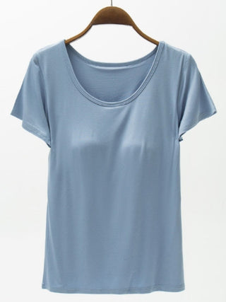 Shop Round Neck Modal T-Shirt with Bra - High-Quality U.S. Made Women’s Fashion with Free & Fast Shipping