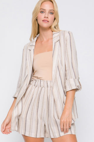 Shop Mocha Love Tree Linen Woven Striped Blazer - High-Quality U.S. Made Women’s Fashion with Free & Fast Shipping