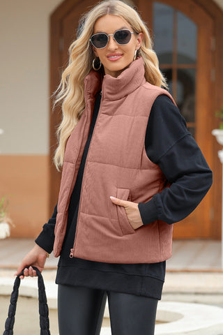 Shop Pocketed Zip Up Turtleneck Vest Coat - High-Quality U.S. Made Women’s Fashion with Free Fast Shipping