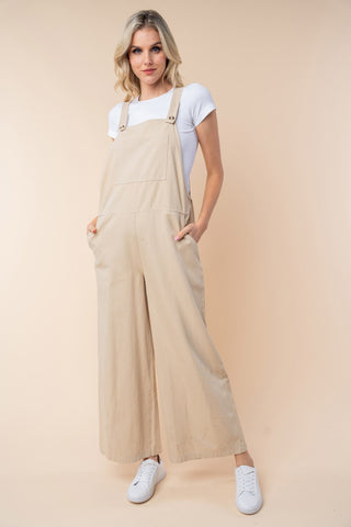 Shop Oatmeal White Birch Sleeveless Wide Leg Jumpsuit - High-Quality U.S. Made Women’s Fashion with Free & Fast Shipping