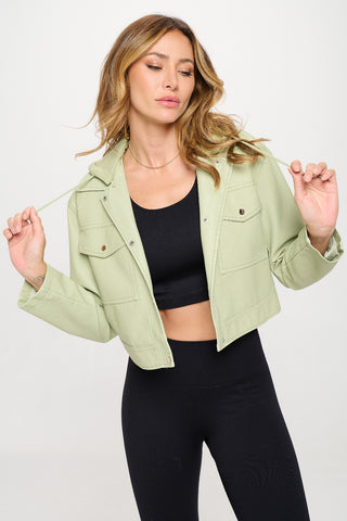 Shop Coalition LA Snap Down Cropped Hooded Jacket - High-Quality U.S. Made Women’s Fashion with Free & Fast Shipping