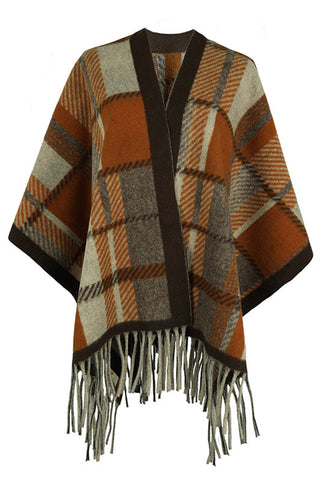 Shop Camel One Size Cloak Sleeve Fringe Detail Poncho - High-Quality U.S. Made Women’s Fashion with Free & Fast Shipping