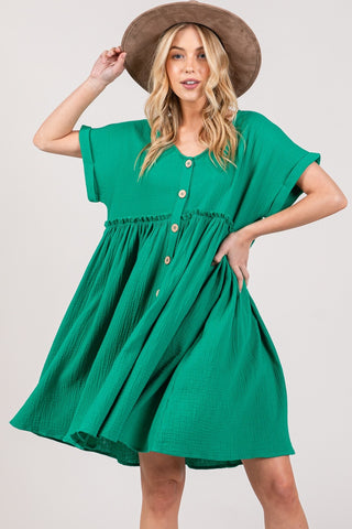 Shop SAGE + FIG Full Size Button Up Short Sleeve Dress - High-Quality U.S. Made Women’s Fashion with Free & Fast Shipping