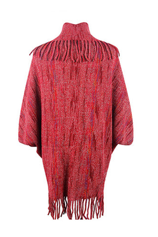 Shop Fringe Detail Printed Poncho - High-Quality U.S. Made Women’s Fashion with Free Fast Shipping