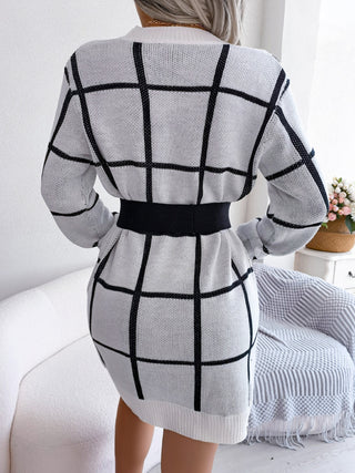 Shop Plaid Round Neck Dropped Shoulder Sweater Dress - High-Quality U.S. Made Women’s Fashion with Free Fast Shipping