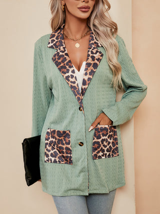 Shop Leopard Buttoned Lapel Collar Blazer with Pockets - High-Quality U.S. Made Women’s Fashion with Free & Fast Shipping