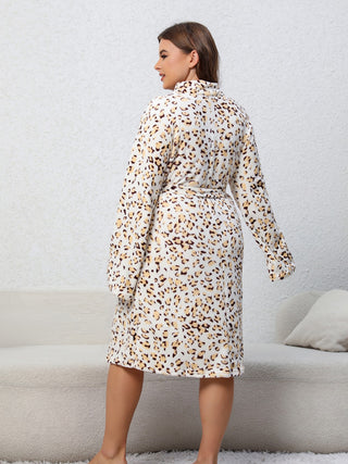 Shop Plus Size Leopard Tie Front Robe - High-Quality U.S. Made Women’s Fashion with Free Fast Shipping