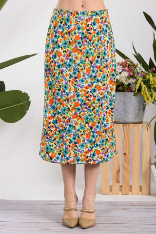 Shop Celeste Full Size Floral A-Line Midi Skirt - High-Quality U.S. Made Women’s Fashion with Free & Fast Shipping