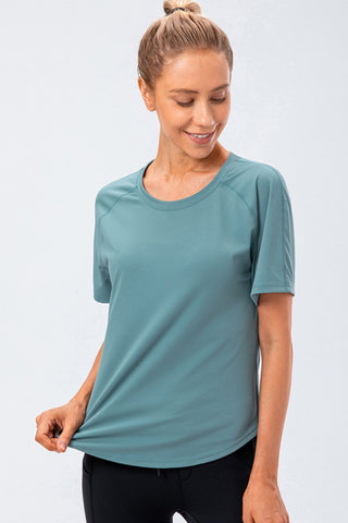 Shop Teal Round Neck Raglan Sleeve Active Tee - High-Quality U.S. Made Women’s Fashion with Free & Fast Shipping