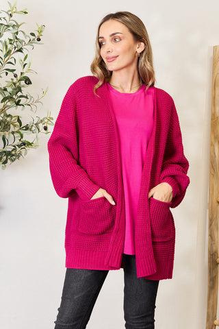 Shop Magenta Zenana Full Size Waffle-Knit Open Front Cardigan - High-Quality U.S. Made Women’s Fashion with Free & Fast Shipping