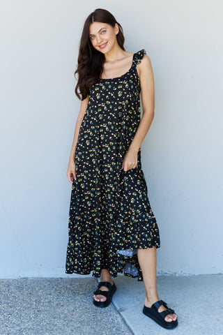 Shop Floral Doublju In The Garden Ruffle Floral Maxi Dress in Black Yellow Floral - High-Quality U.S. Made Women’s Fashion with Free & Fast Shipping