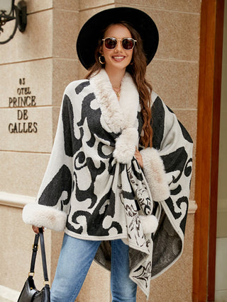 Shop Faux Fur Trim Poncho - High-Quality U.S. Made Women’s Fashion with Free Fast Shipping