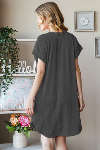 Shop Heimish Full Size Ribbed Round Neck Short Sleeve Tee Dress - High-Quality U.S. Made Women’s Fashion with Free & Fast Shipping