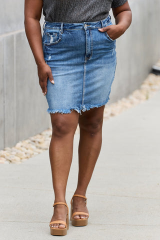 Shop RISEN Amelia Full Size Denim Mini Skirt - High-Quality U.S. Made Women’s Fashion with Free Fast Shipping