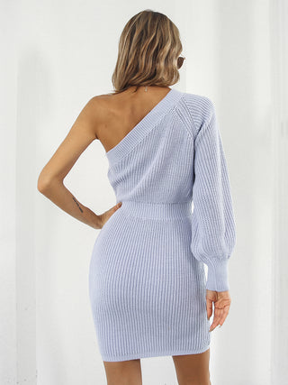 Shop One-Shoulder Mini Sweater Dress - High-Quality U.S. Made Women’s Fashion with Free & Fast Shipping