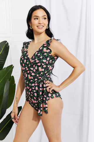 Shop Marina West Swim Full Size Float On Ruffle Faux Wrap One-Piece in Floral - High-Quality U.S. Made Women’s Fashion with Free Fast Shipping