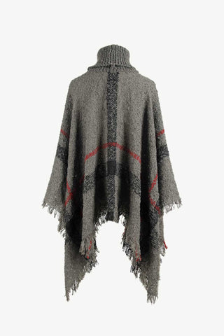 Shop Plaid Turtleneck Raw Hem Poncho - High-Quality U.S. Made Women’s Fashion with Free Fast Shipping