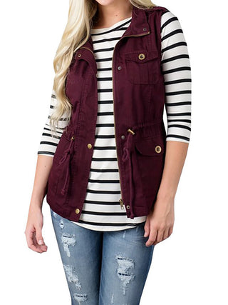 Shop Wine Drawstring Waist Vest with Pockets - High-Quality U.S. Made Women’s Fashion with Free & Fast Shipping