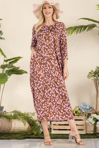 Shop Celeste Full Size Leopard Contrast Dress with Pockets - High-Quality U.S. Made Women’s Fashion with Free & Fast Shipping