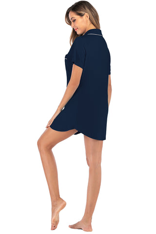 Shop Contrast Piping Pocketed Short Sleeve Lounge Dress - High-Quality U.S. Made Women’s Fashion with Free & Fast Shipping