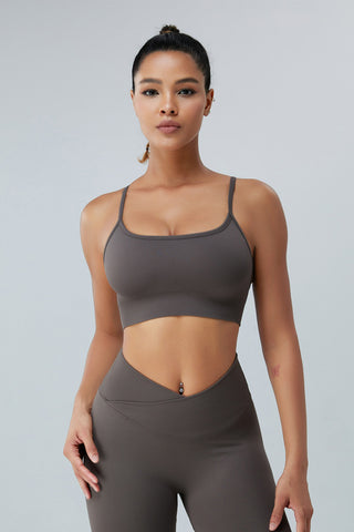 Shop Dark Gray Crisscross Spaghetti Strap Active Bra - High-Quality U.S. Made Women’s Fashion with Free & Fast Shipping