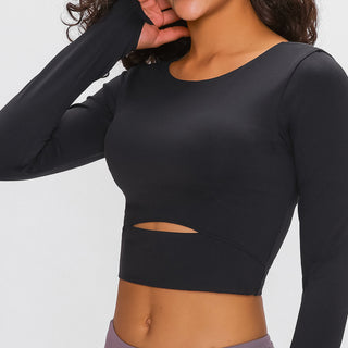 Shop Millennia Long Sleeve Cropped Top With Sports Strap - High-Quality U.S. Made Women’s Fashion with Free & Fast Shipping