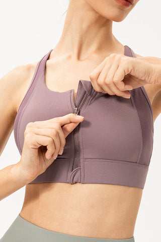 Shop Zip-Up Round Neck Sports Bra - High-Quality U.S. Made Women’s Fashion with Free & Fast Shipping