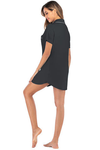 Shop Contrast Piping Pocketed Short Sleeve Lounge Dress - High-Quality U.S. Made Women’s Fashion with Free & Fast Shipping