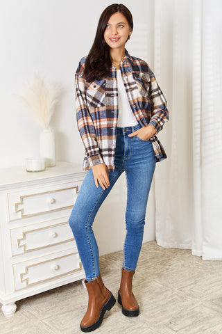 Shop Double Take Plaid Button Front Shirt Jacket with Breast Pockets - High-Quality U.S. Made Women’s Fashion with Free & Fast Shipping