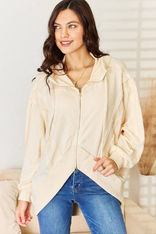 Shop POWDERALMOND POL Zip Up High-Low Hem Hoodie - High-Quality U.S. Made Women’s Fashion with Free & Fast Shipping