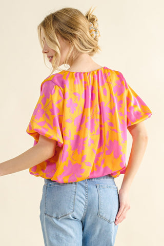 Shop And The Why Full Size Printed Satin Bubble Hem Top - High-Quality U.S. Made Women’s Fashion with Free & Fast Shipping