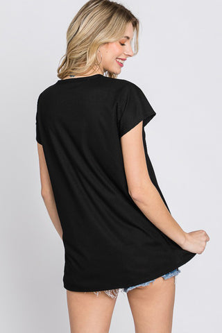 Shop Heimish Full Size Front Button V-Neck Short Sleeve T-Shirt - High-Quality U.S. Made Women’s Fashion with Free & Fast Shipping