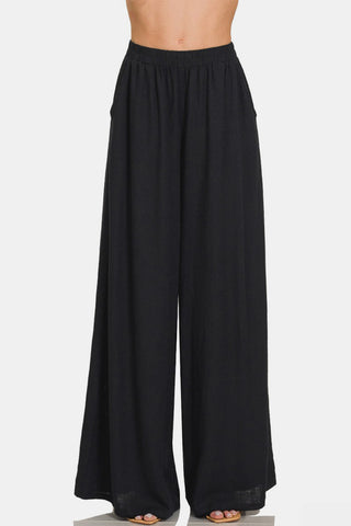 Shop Zenana Pleated Linen Blend Wide Leg Pants - High-Quality U.S. Made Women’s Fashion with Free & Fast Shipping