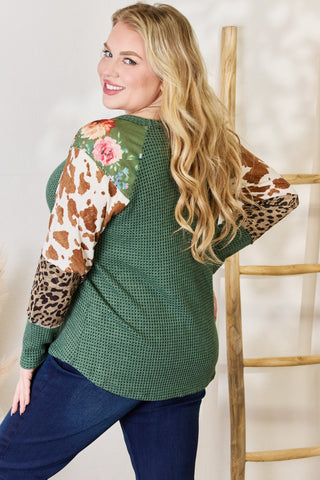 Shop Hailey & Co Full Size Waffle-Knit Leopard Blouse - High-Quality U.S. Made Women’s Fashion with Free & Fast Shipping