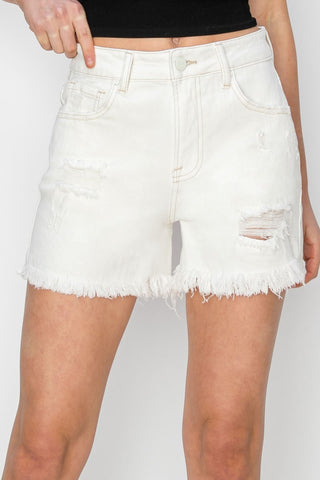 Shop Cream RISEN High Waist Ripped Denim Shorts - High-Quality U.S. Made Women’s Fashion with Free & Fast Shipping