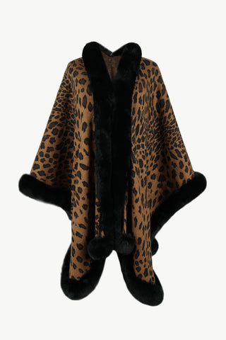 Shop Terracotta One Size Leopard Open Front Poncho - High-Quality U.S. Made Women’s Fashion with Free & Fast Shipping