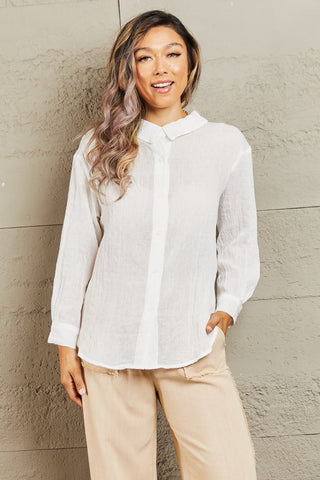 Shop White Petal Dew Take Me Out Lightweight Button Down Top - High-Quality U.S. Made Women’s Fashion with Free & Fast Shipping