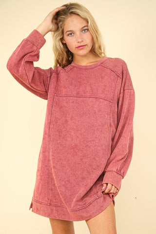 Shop Magenta VERY J Mineral Washed Oversized Sweatshirt Mini Dress - High-Quality U.S. Made Women’s Fashion with Free & Fast Shipping