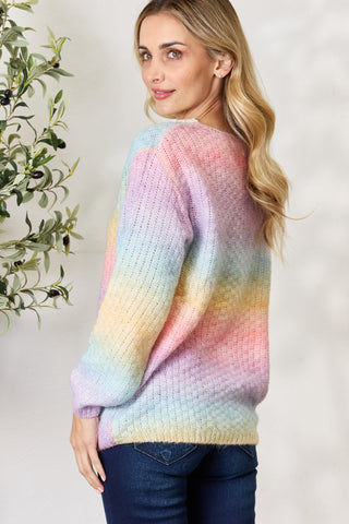 Shop BiBi Rainbow Gradient Crochet Deetail Sweater - High-Quality U.S. Made Women’s Fashion with Free & Fast Shipping