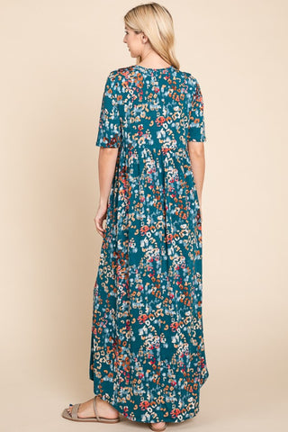 Shop BOMBOM Printed Shirred Maxi Dress - High-Quality U.S. Made Women’s Fashion with Free & Fast Shipping