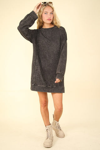 Shop VERY J Mineral Washed Oversized Sweatshirt Mini Dress - High-Quality U.S. Made Women’s Fashion with Free & Fast Shipping