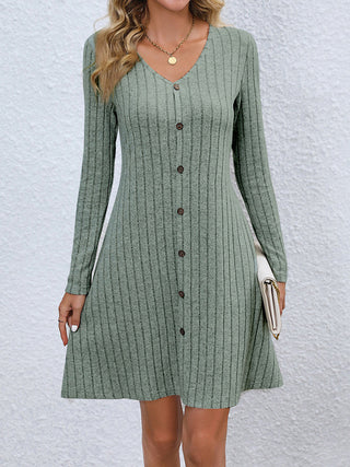 Shop V-Neck Long Sleeve Mini Dress - High-Quality U.S. Made Women’s Fashion with Free & Fast Shipping