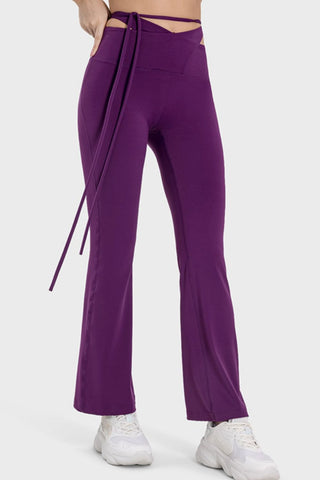 Shop Deep Purple Tied Mid-Rise Waist Active Pants - High-Quality U.S. Made Women’s Fashion with Free & Fast Shipping