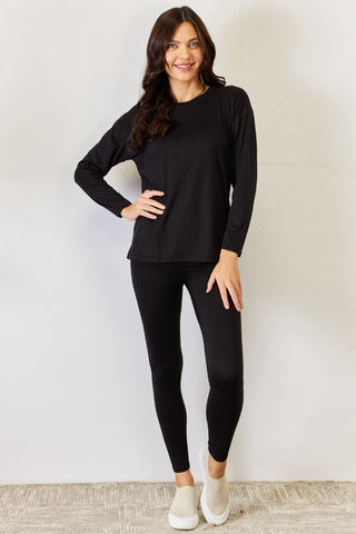 Shop JULIA Round Neck Long Sleeve T-Shirt and Leggings Set - High-Quality U.S. Made Women’s Fashion with Free Fast Shipping